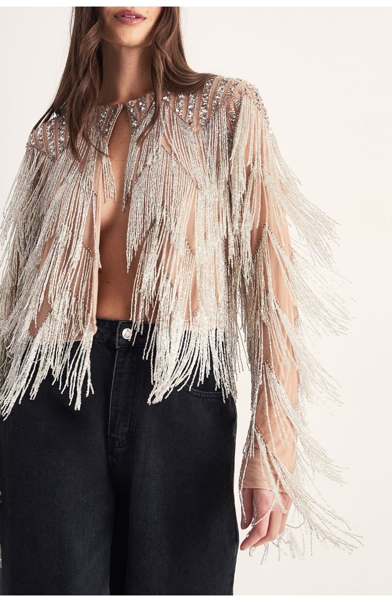 NASTY GAL Embellished Tassel Zig Zag Jacket, Alternate, color, Silver