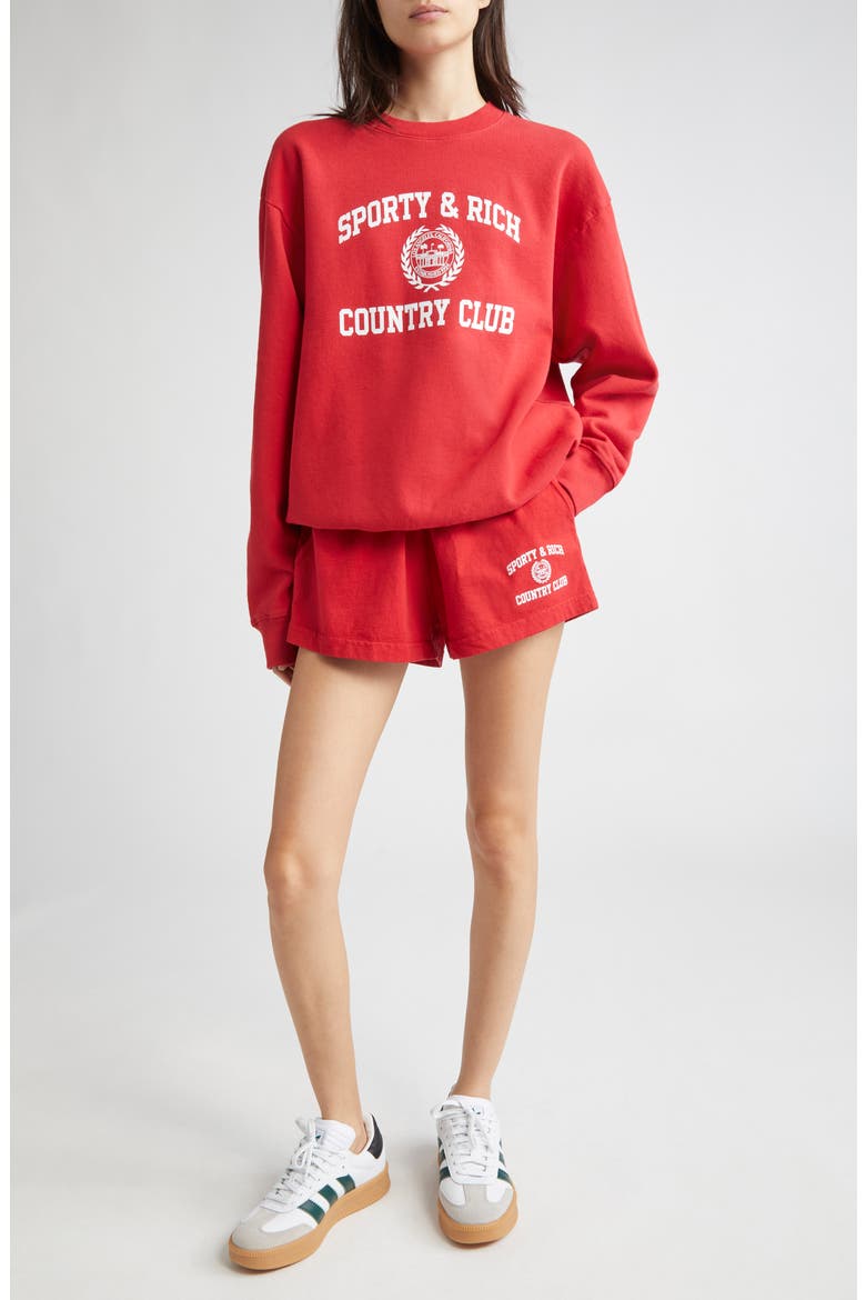 Varsity Crest Disco Graphic Shorts, Alternate, color, MEDIUM RED