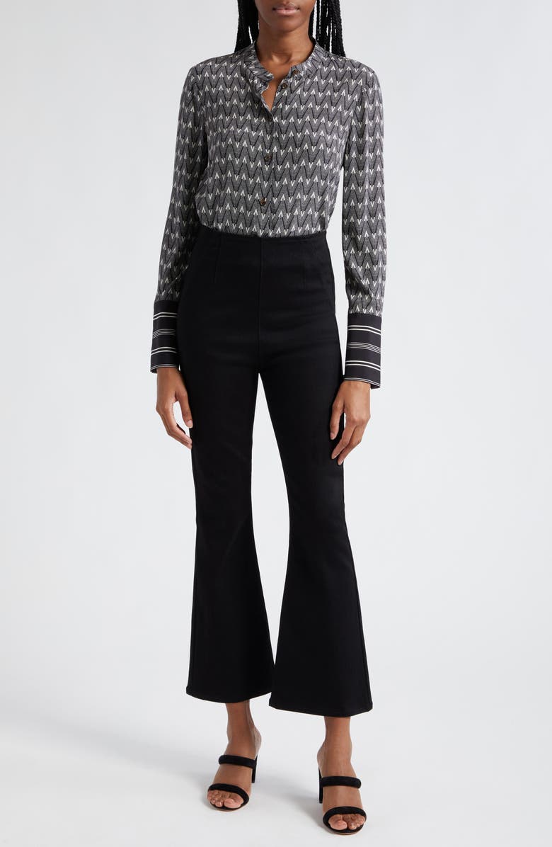 Veronica Beard Acacia Chevron Print Stretch Silk Tunic, Alternate, color, Black Off White