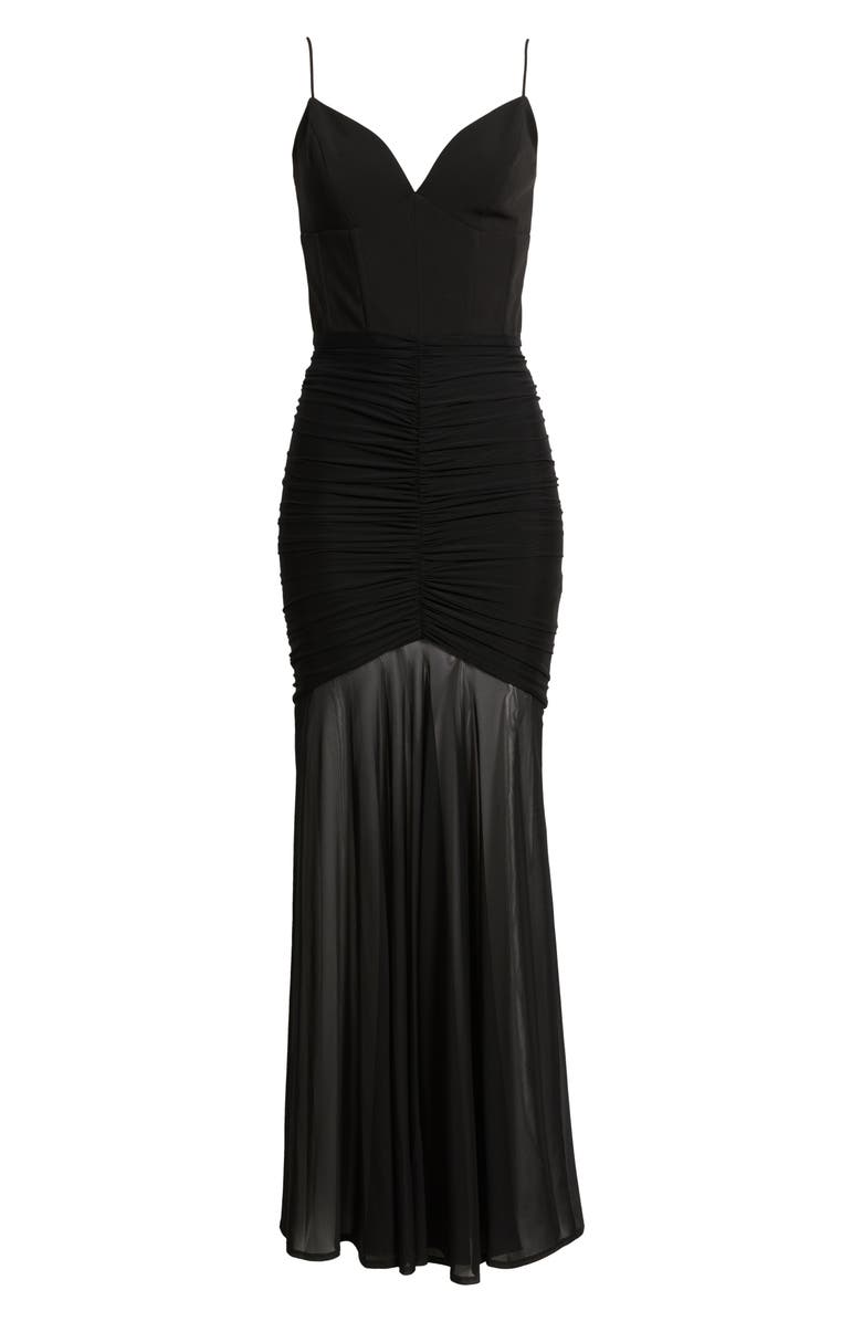 Black Halo Azura Corset Bodice Sheer Hem Cocktail Maxi Dress, Alternate, color, Black