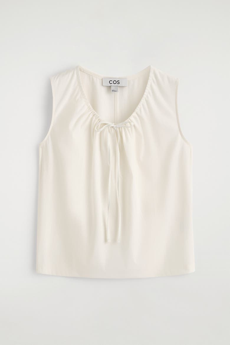 Gathered-neck Jersey Tank Top, Alternate, color, OFF-WHITE