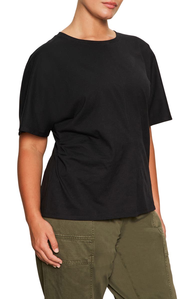 Sanctuary Dolman Sleeve Shirred Organic Cotton T-Shirt, Alternate, color, Black