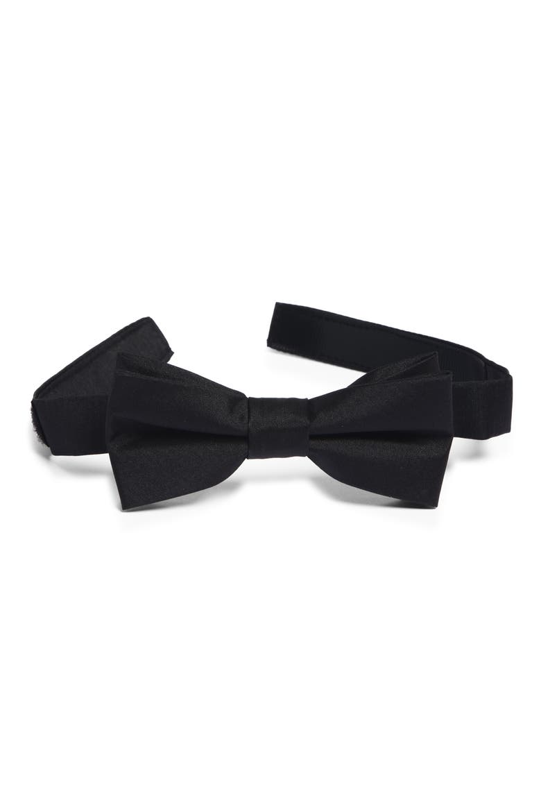 Kids Ugo Solid Satin Bow Tie, Main, color, BLACK