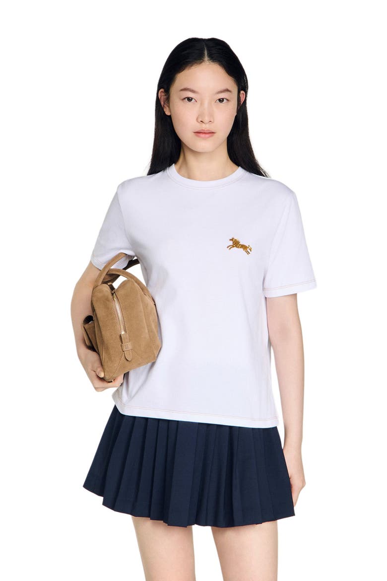Horse embroidery cotton T-shirt, Main, color, White