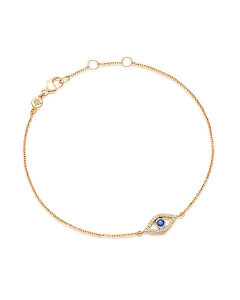 Solid Gold Sapphire Evil Eye Lab Grown Diamond Bracelet
