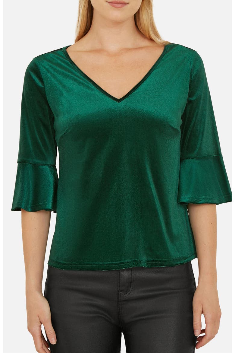 Fluted Sleeve Relaxed Fit Top, Alternate, color, Green