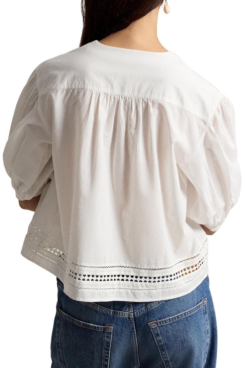 Lace Tie Cotton Shirt, Alternate, color, WHITE