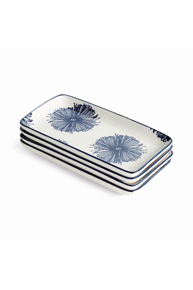 Stria Starburst 8" Trays, Set of 4 - Dark Blue/White Ceramic, Main, color, Blue