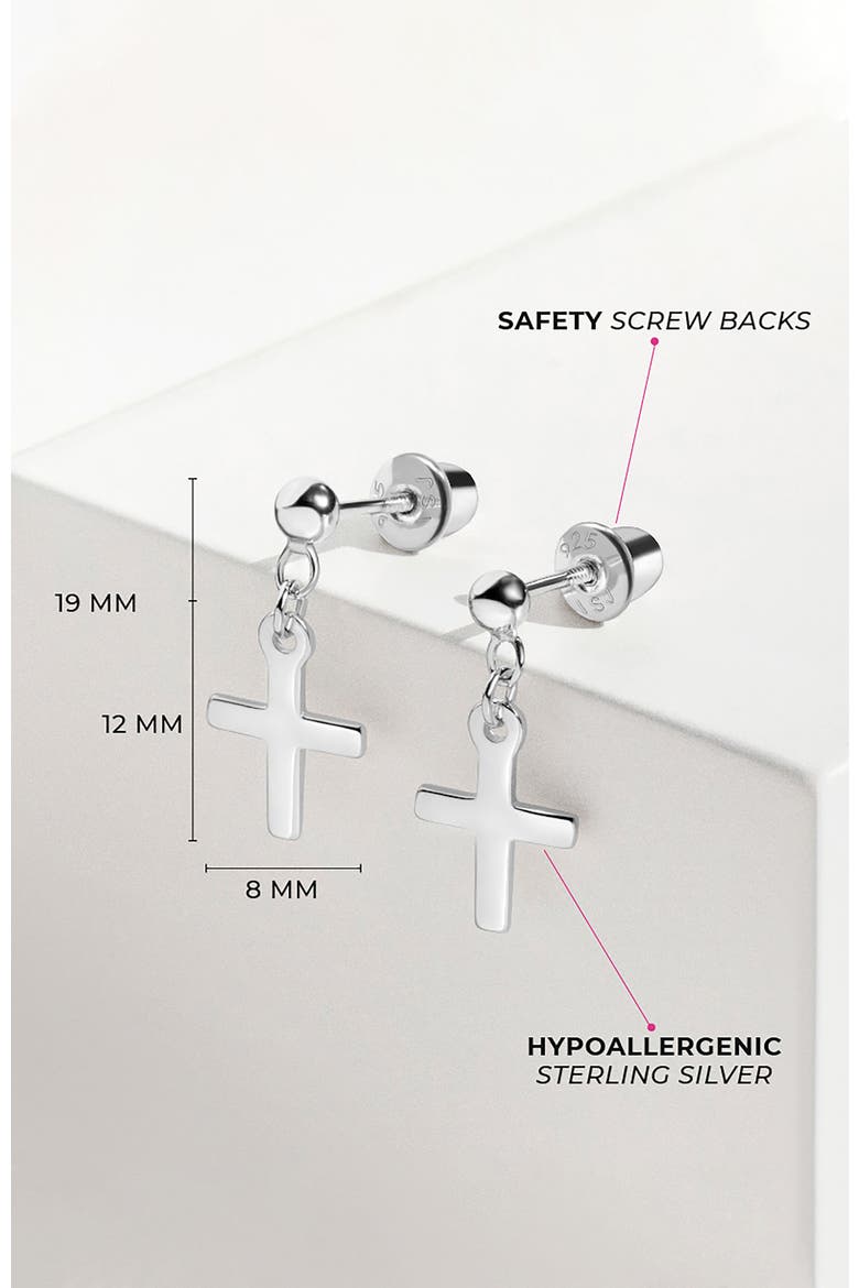 My First Dangle Cross Earrings, Alternate, color, Silver