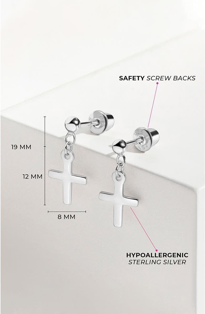 In Season Jewelry My First Dangle Cross Earrings, Alternate, color, Silver