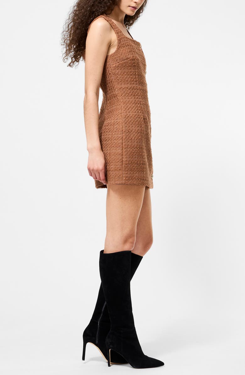 French Connection Structured Tweed Square Neck Minidress, Alternate, color, Cafe Brown