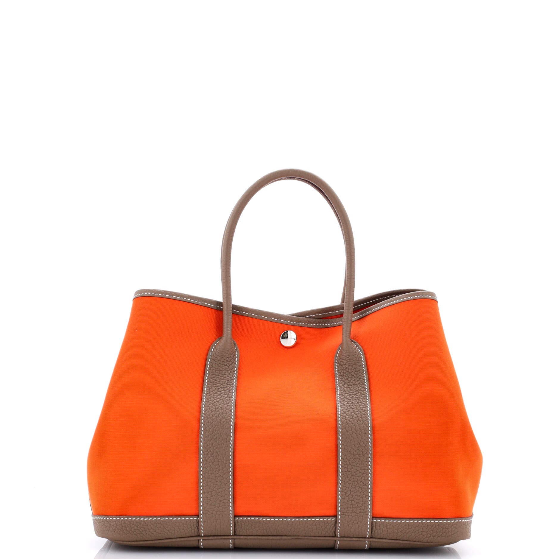 Pre-Owned Hermes Garden Party Tote Toile and Leather 30, Main, color, Orange Minium