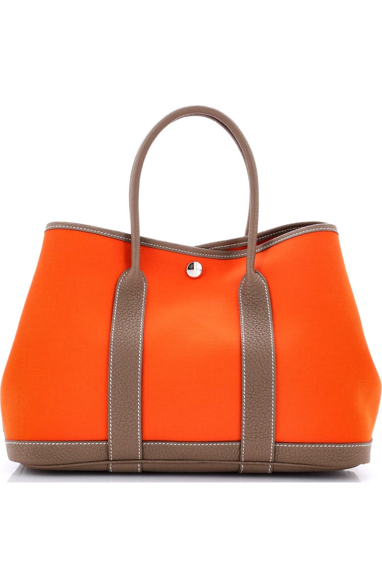 Pre-Owned Hermes Garden Party Tote Toile and Leather 30, Main, color, Orange Minium