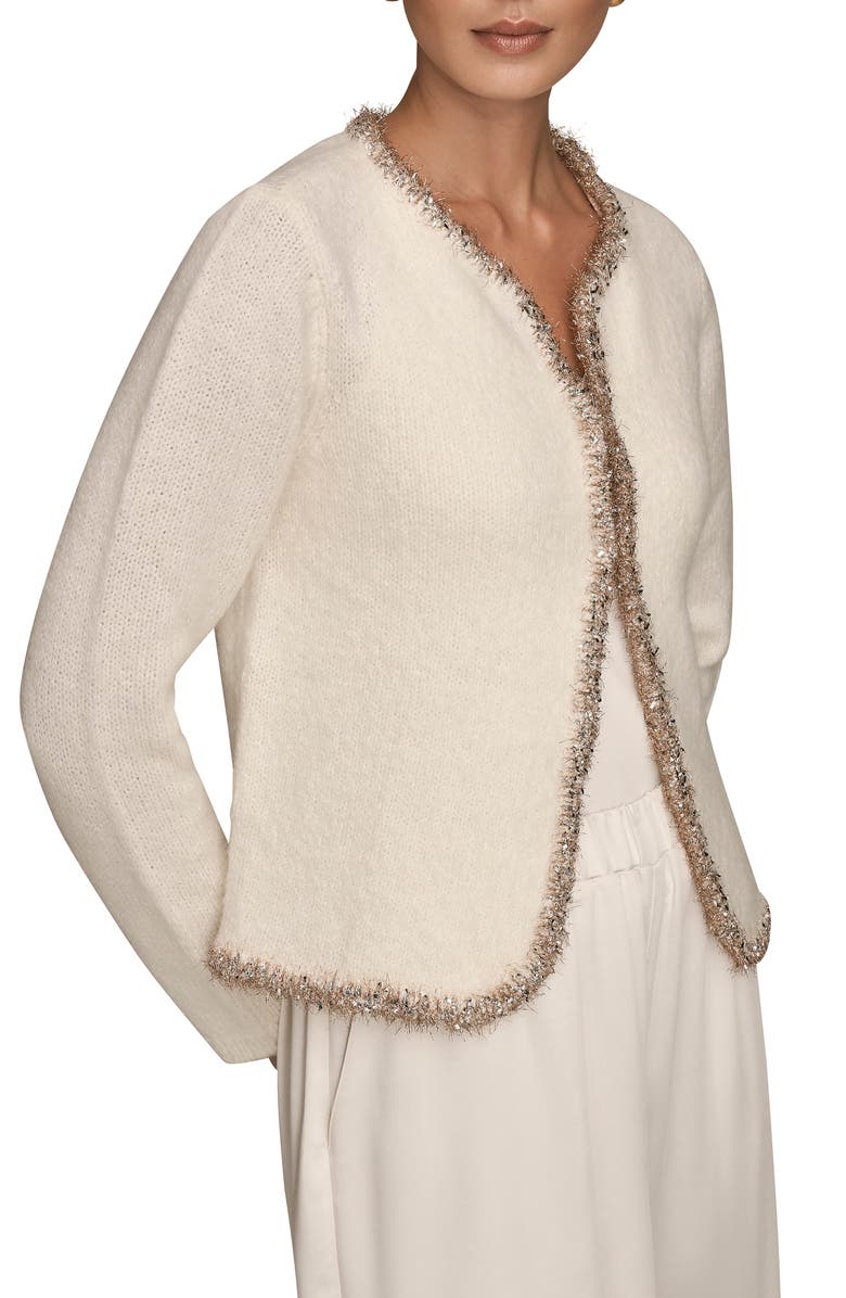 Donna Karan New York Metallic Trim Cardigan, Alternate, color, Cream
