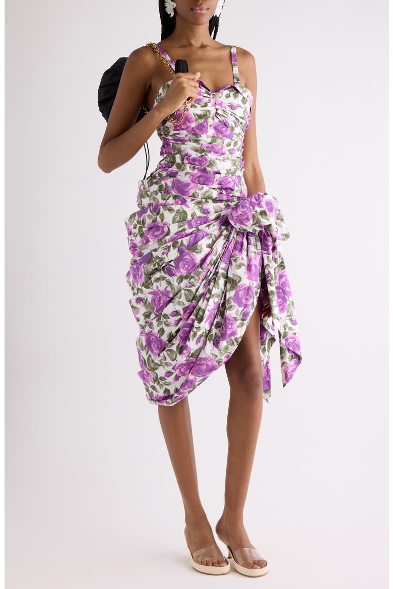 Roses Print Organic Cotton Poplin Dress, Main, color, WHITE - PURPLE