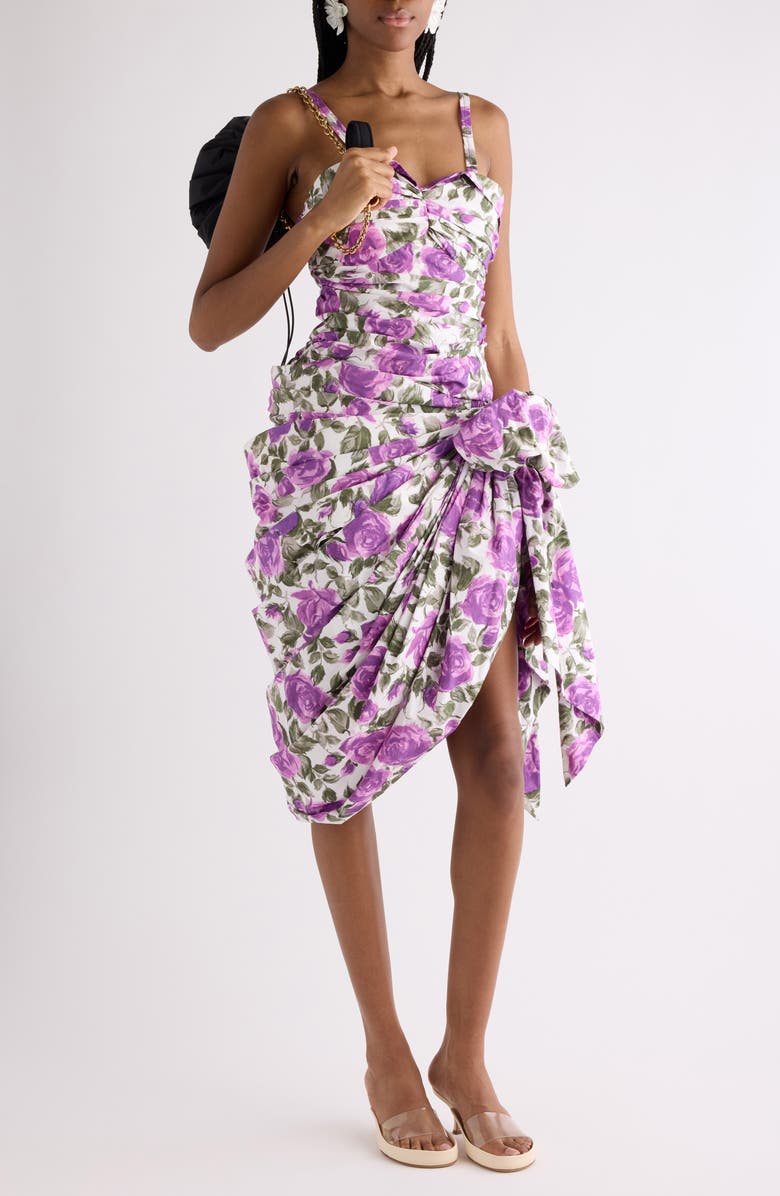 Chloé Roses Print Organic Cotton Poplin Dress, Main, color, White - Purple