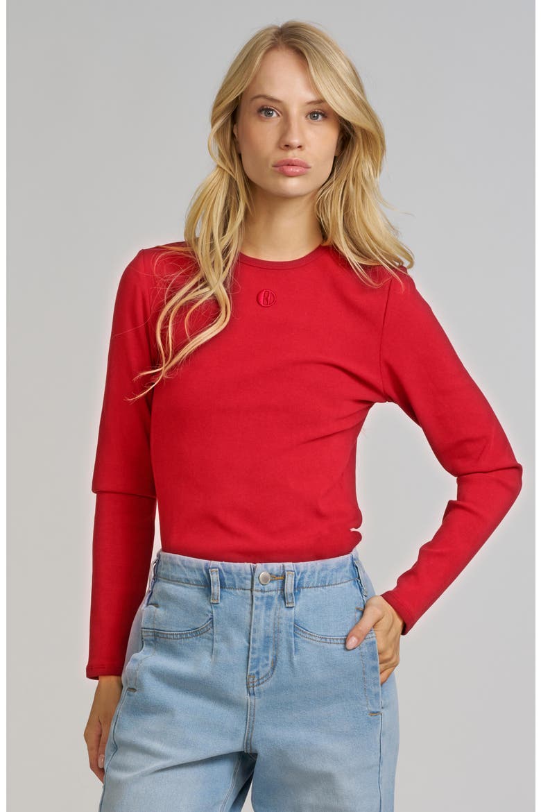 Embroidered Long Sleeve Shirt, Main, color, CERISE