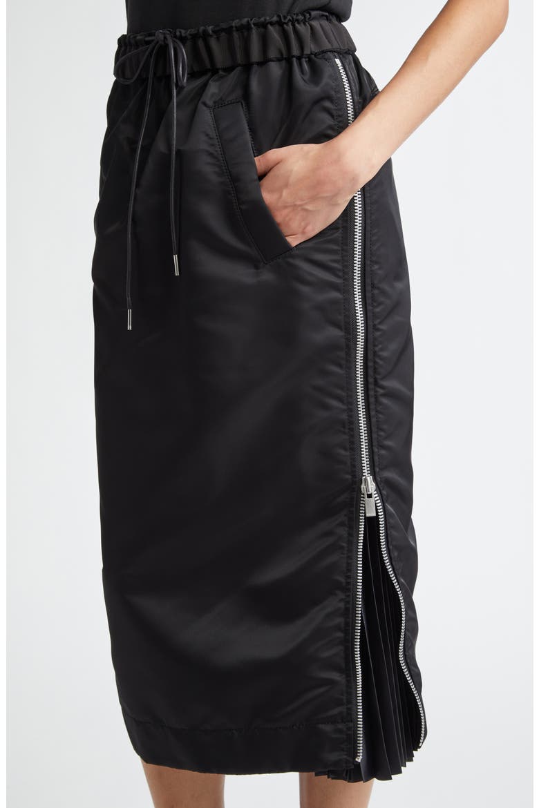Insulated Nylon Twill Midi Skirt, Alternate, color, BLACK 001