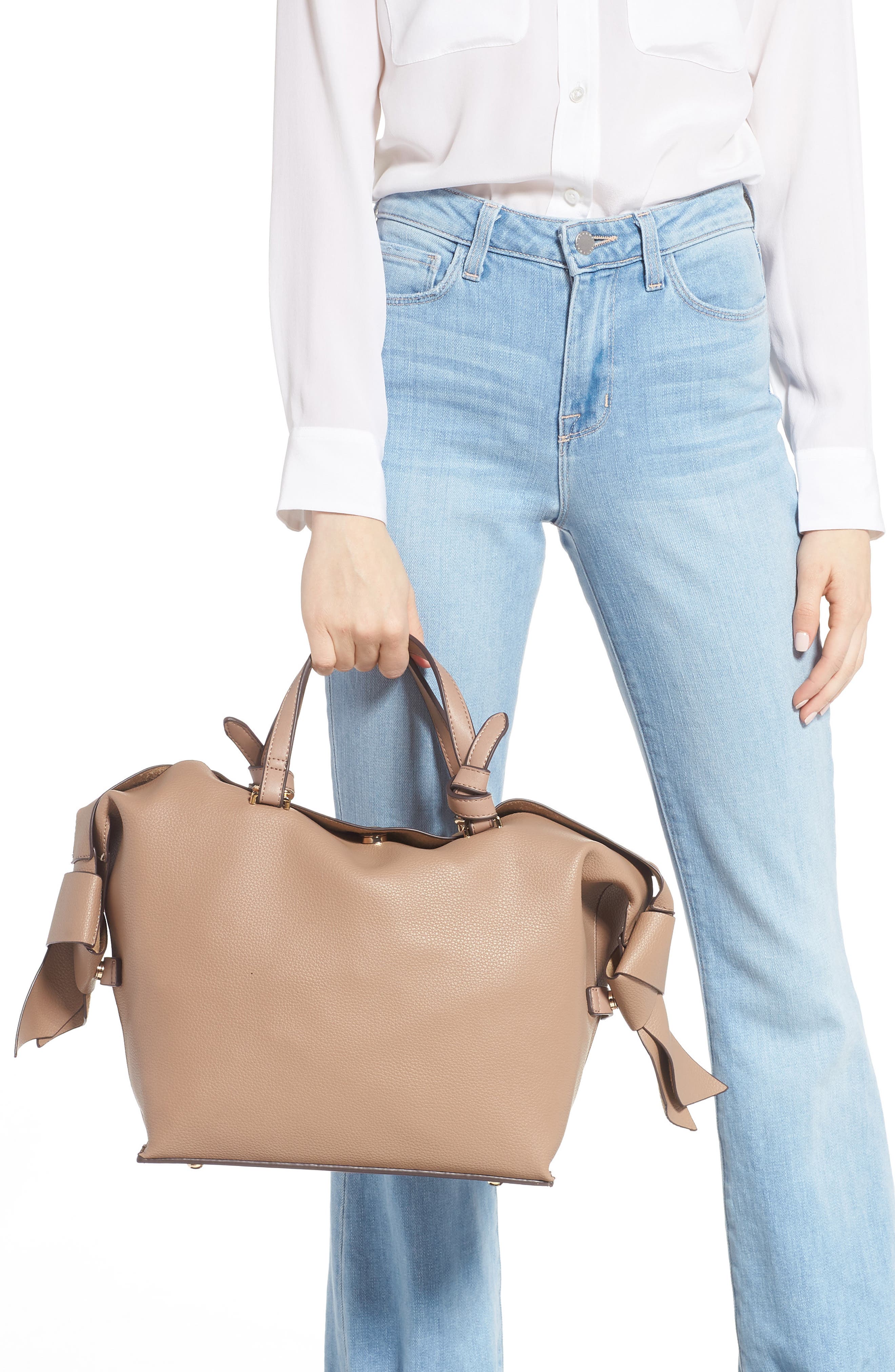 Faux Leather Satchel, Alternate, color, TAUPE