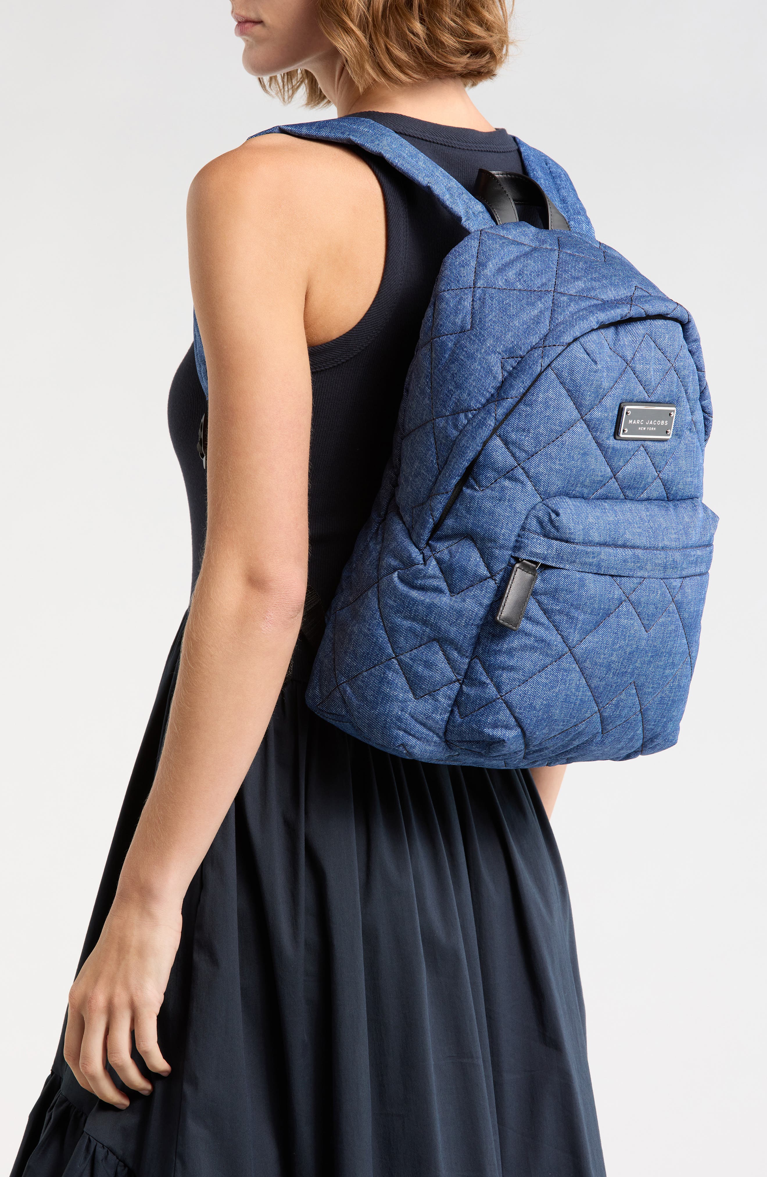 Marc Jacobs Quilted Denim Effect Nylon Backpack, Alternate, color, Denim Blue