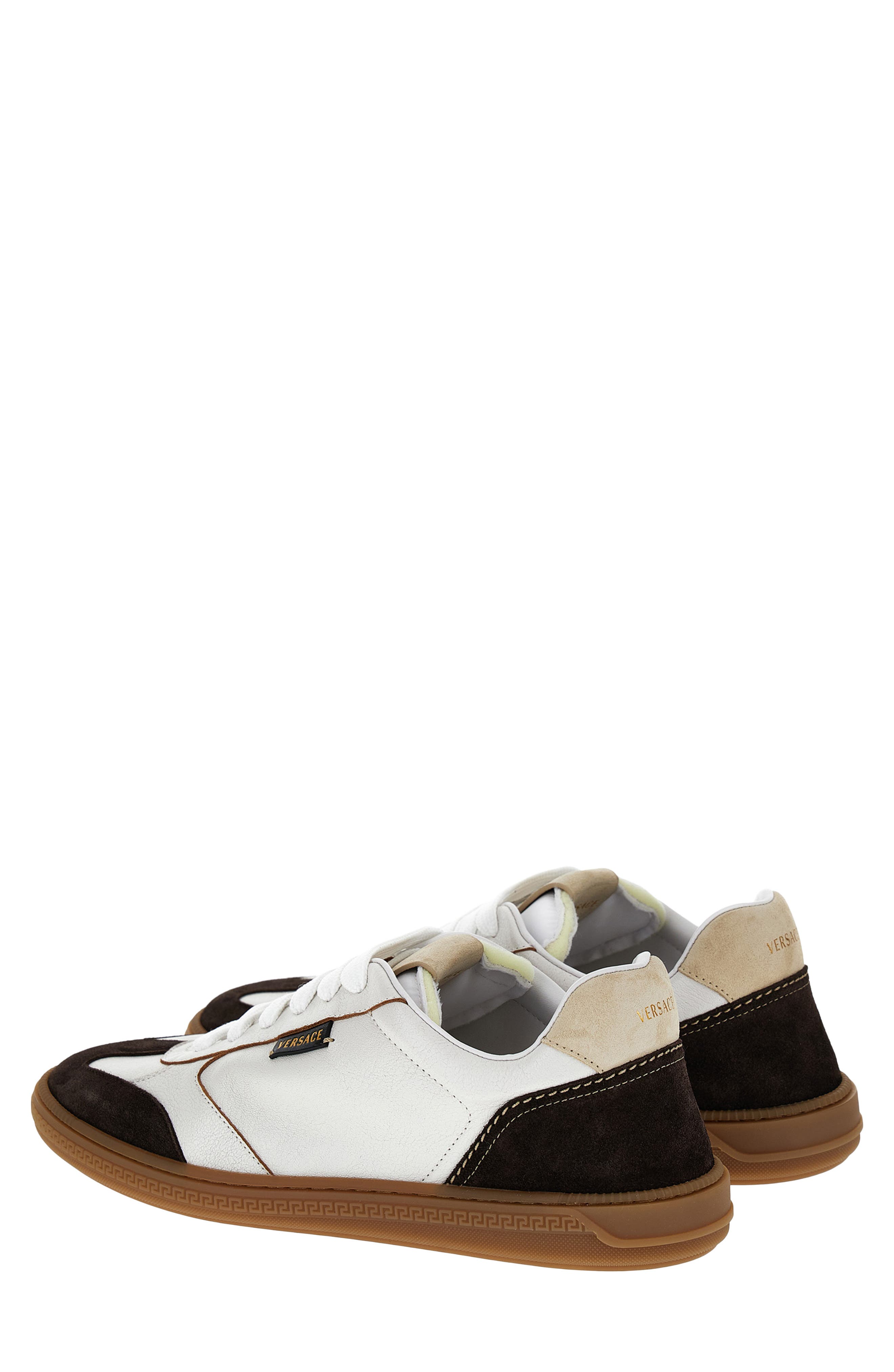 Versace First Line Greca Court Low Top Sneaker, Alternate, color, Moka White