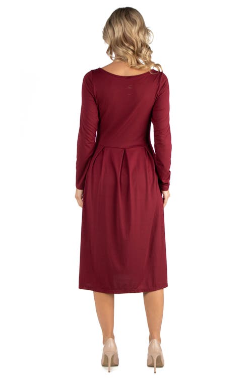 24seven Comfort Apparel Maternity Midi Length Fit And Flare Pocket Dress In Burgundy