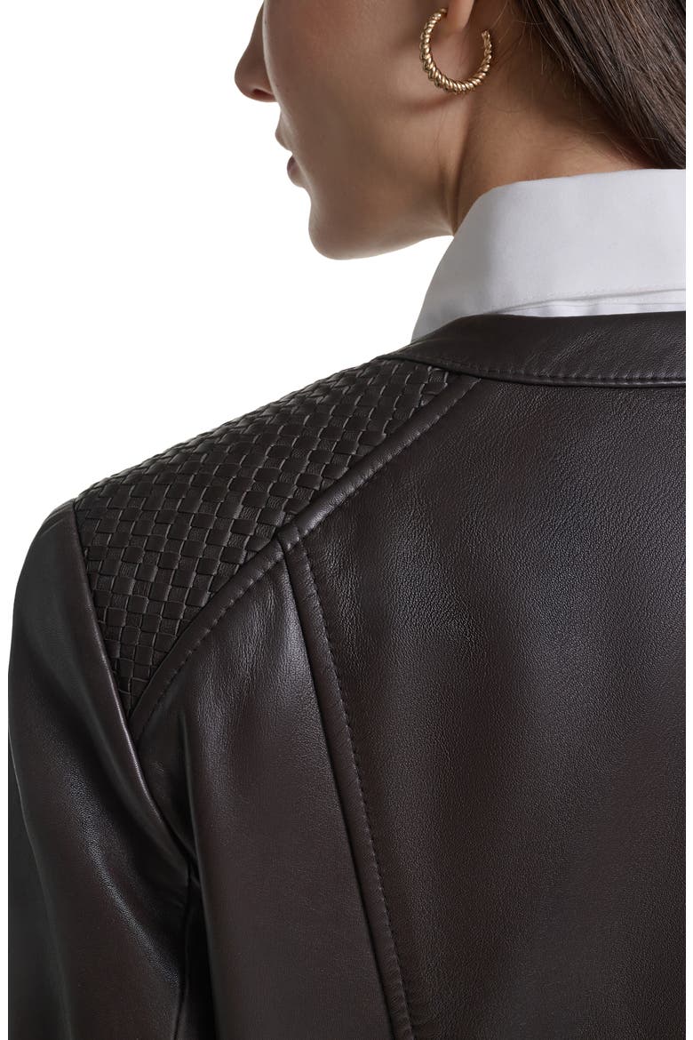 Woven Detail Leather Jacket, Alternate, color, DARK ESPRESSO