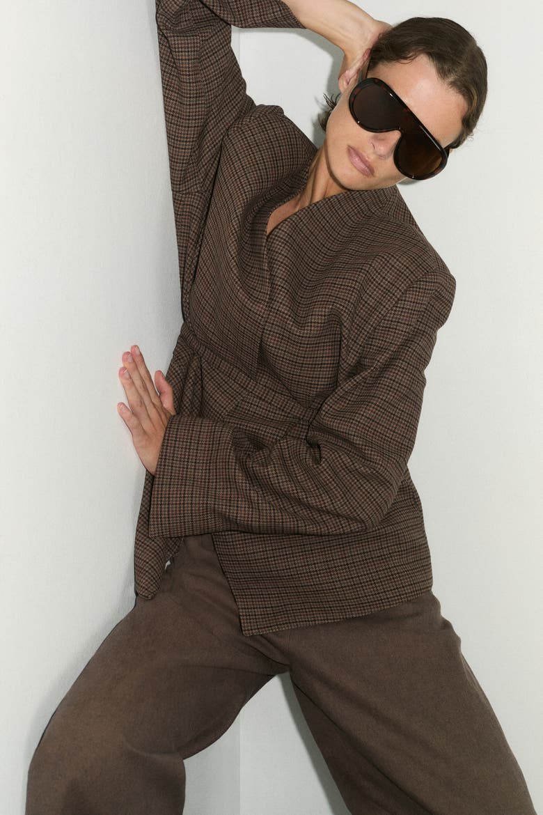 Oversized Belted Jacket, Alternate, color, Dark beige/checked