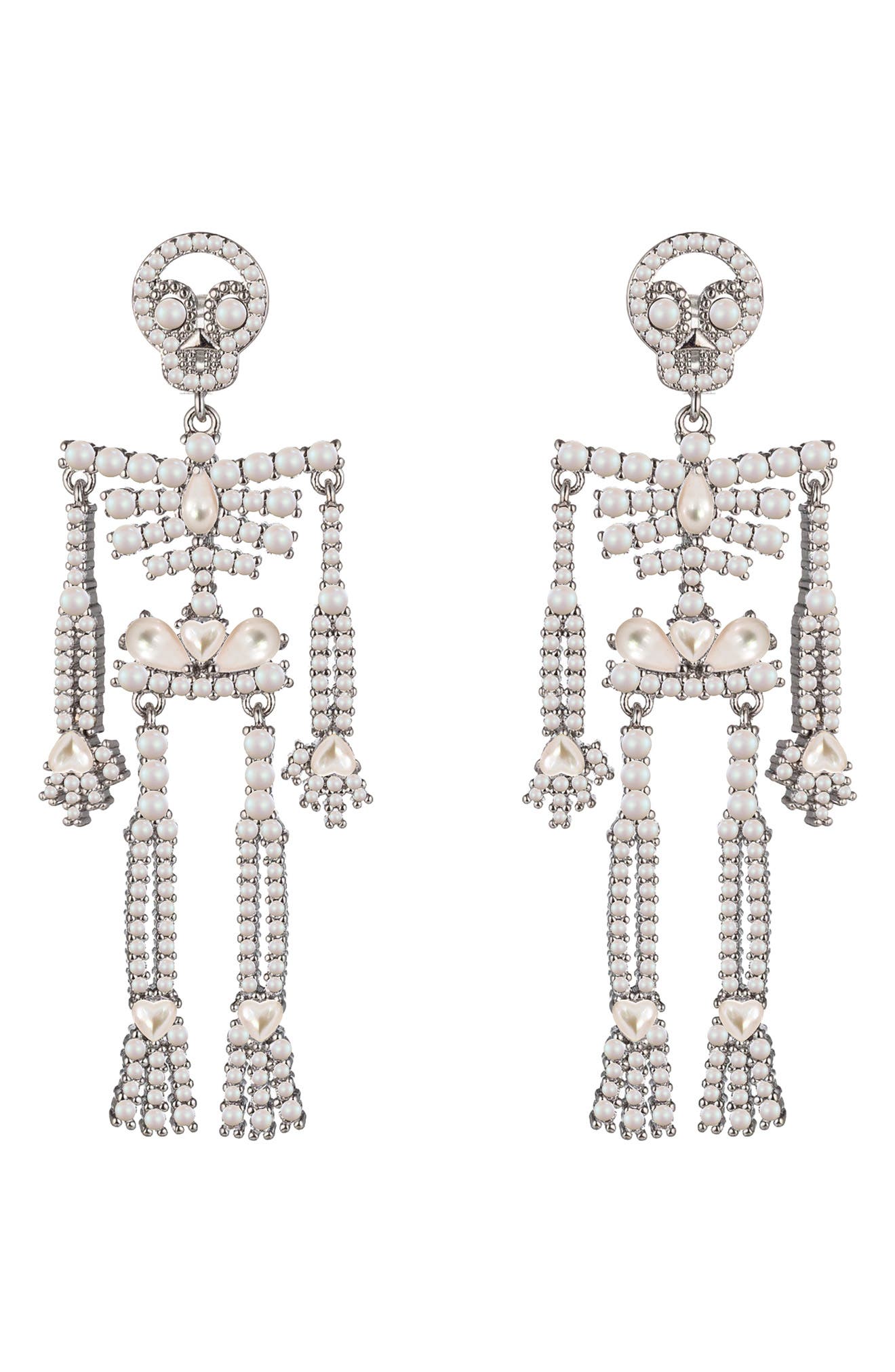 Faux Pearl Skeleton Drop Earrings