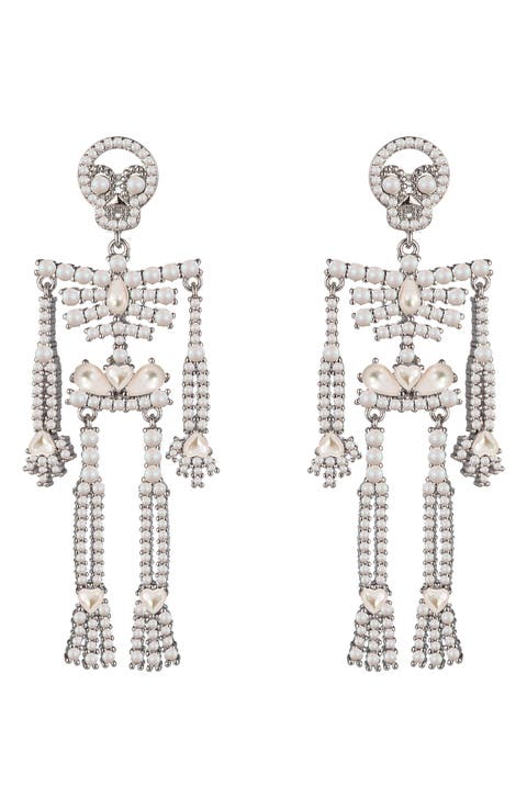 Faux Pearl Skeleton Drop Earrings