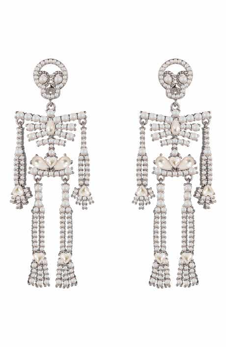Faux Pearl Skeleton Drop Earrings