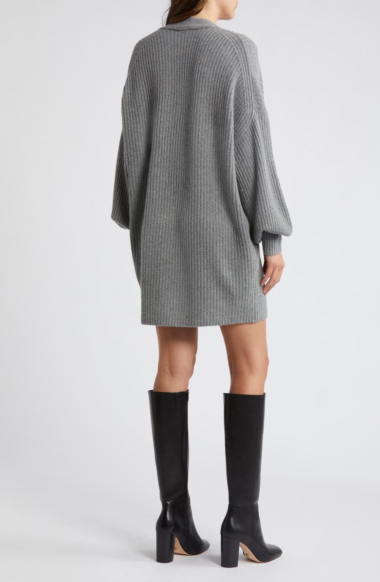 French Connection Babysoft Rib Button Front Long Sleeve Sweater Dress, Alternate, color, Med Grey Mel