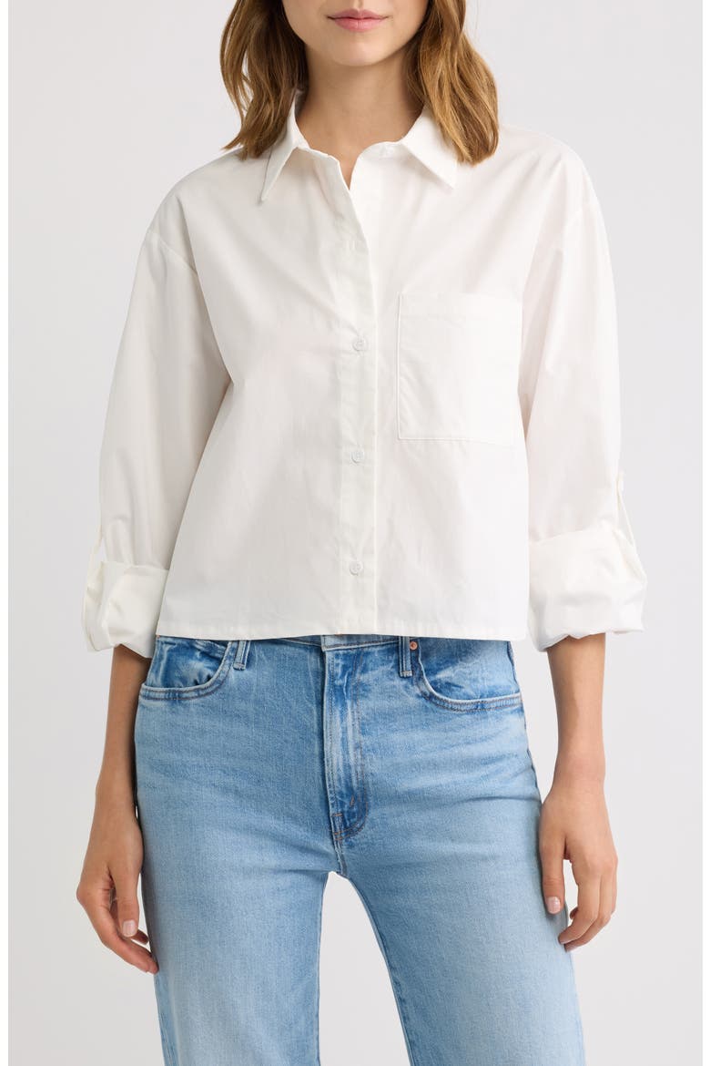 Bronagh Crop Button-Up Shirt, Main, color, WHITE