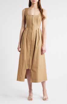 ZOE AND CLAIRE Pleated Zip Cotton Midi Dress