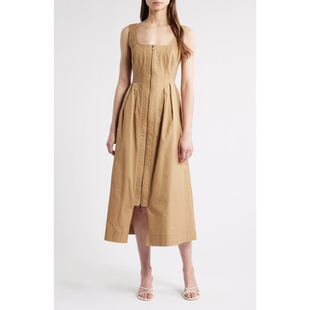 Zoe And Claire Pleated Zip Cotton Midi Dress