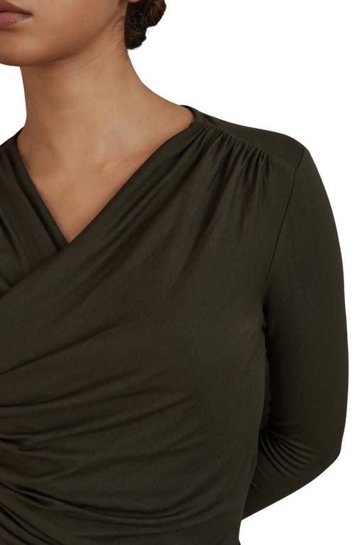 Shop Reiss Lisa Long Sleeve Ruched Minidress In Khaki