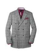 Paul Fredrick Cotton Blend Plaid Double Breasted Peak Lapel Sport Coat