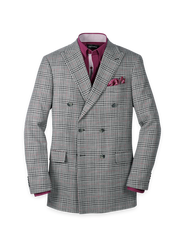 Paul Fredrick Cotton Blend Plaid Double Breasted Peak Lapel Sport Coat