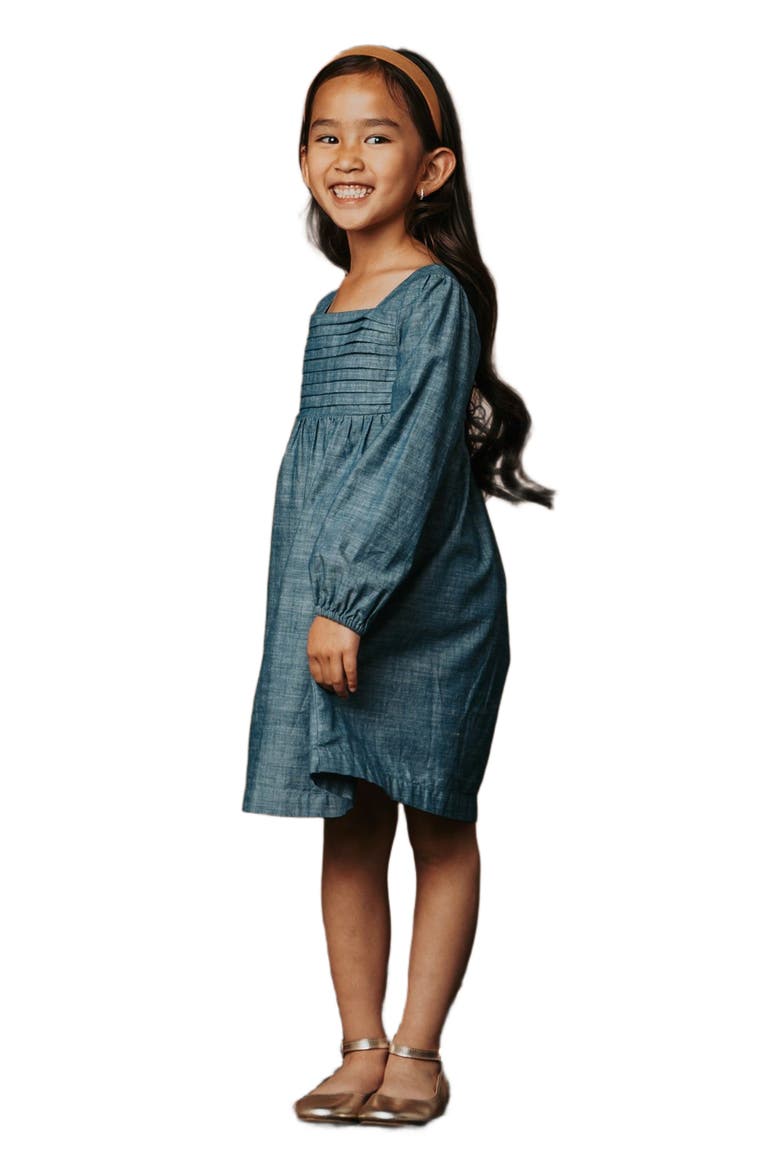 Girls' Organic Ruched Chambray Dress, Toddler, Main, color, Pleated Chambray