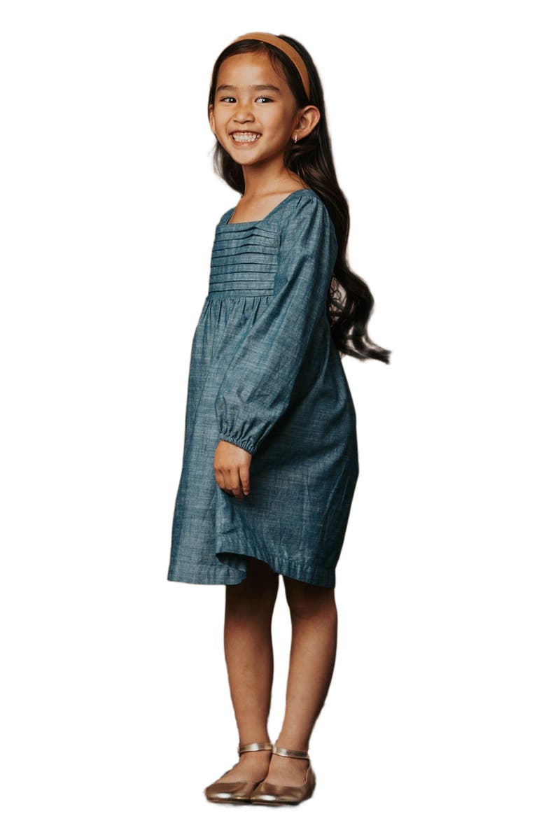 Hope & Henry Girls' Organic Ruched Chambray Dress, Toddler, Main, color,
