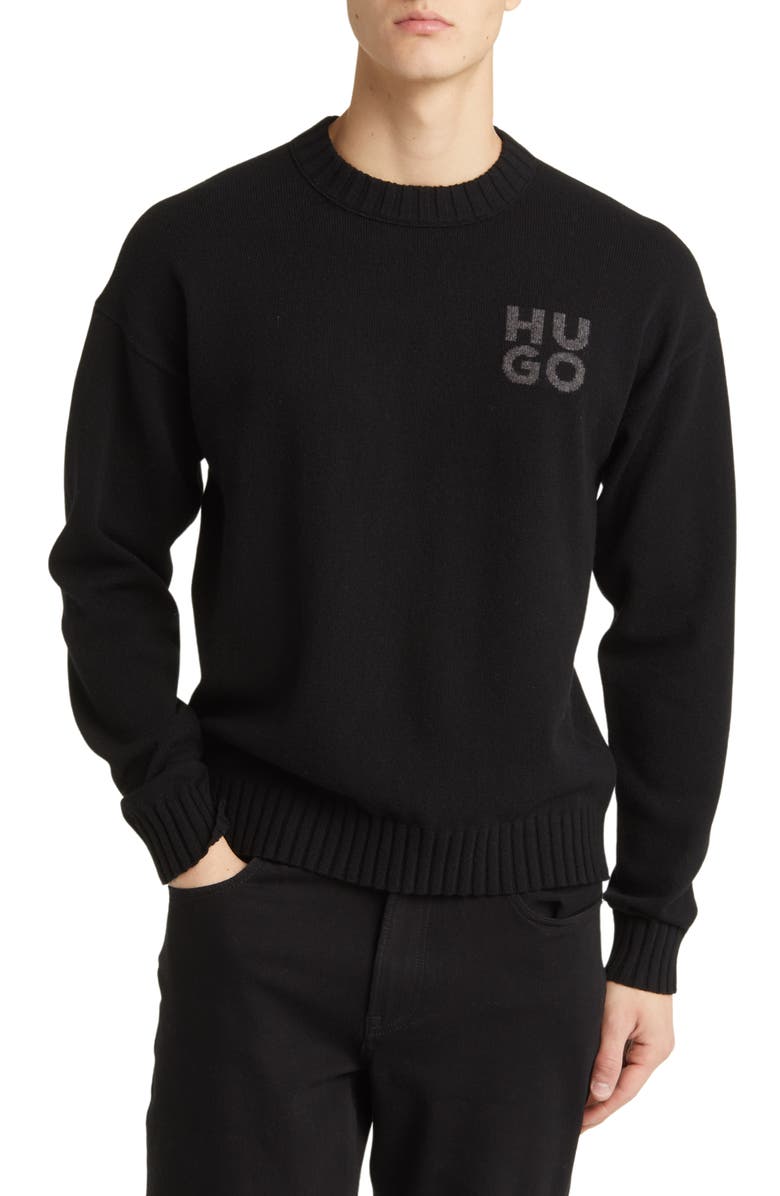 HUGO San Cassio Stacked Logo Wool Blend Crewneck Sweater, Main, color, 