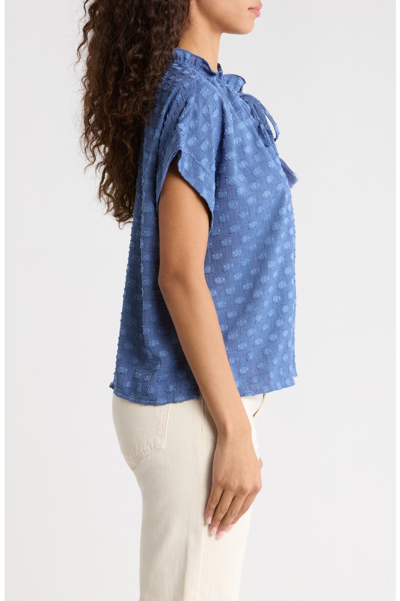 Textured Tie Neck Top, Alternate, color, CLASSIC INDIGO