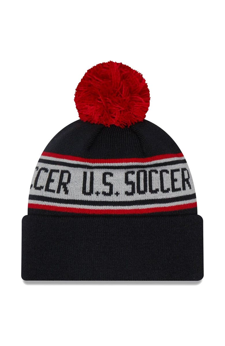 New Era Men's New Era Navy USMNT Repeat Cuffed Knit Hat with Pom, Alternate, color, 