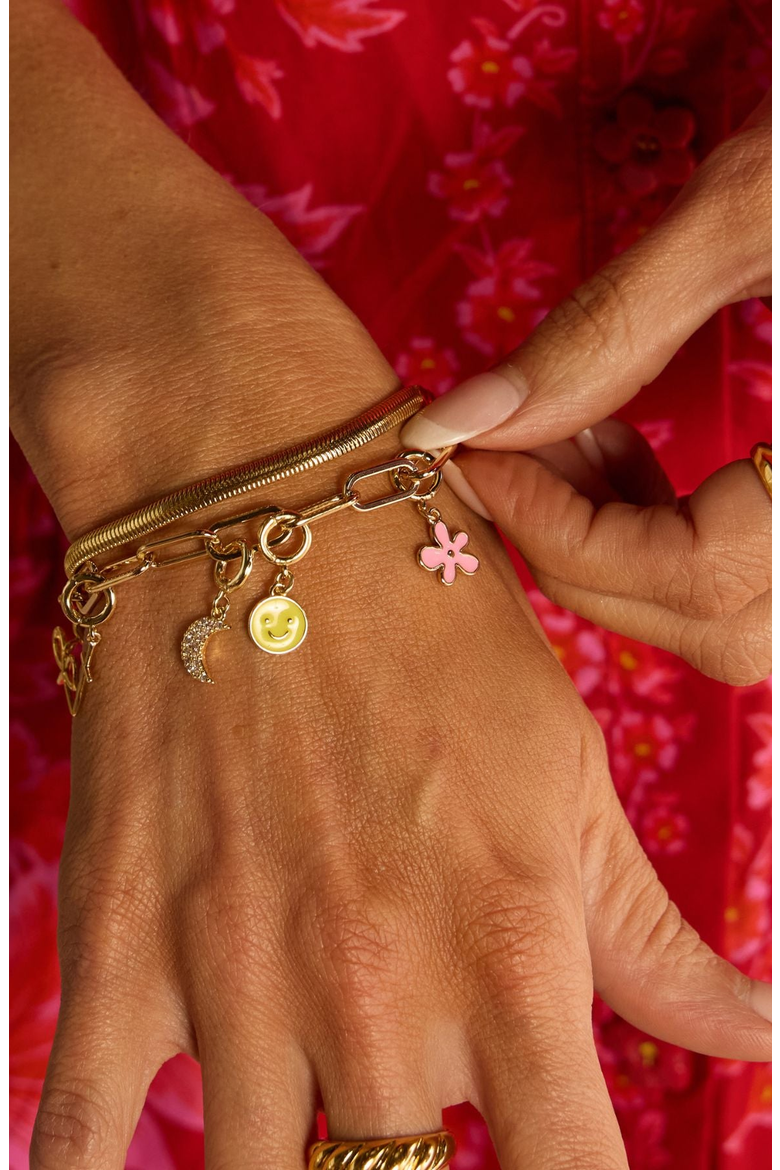 Flower Charm, Alternate, color, Gold / Pink
