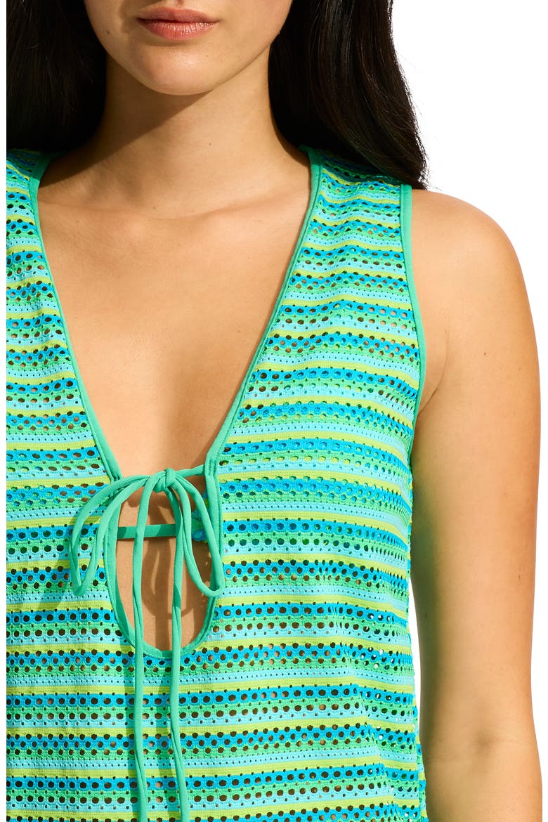 Calypso Open Stitch Cover-Up Minidress, Alternate, color, JADE
