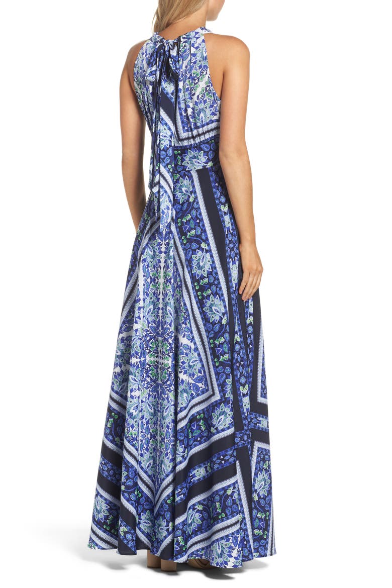Scarf Print Maxi Dress, Alternate, color, NAVY/ PURPLE