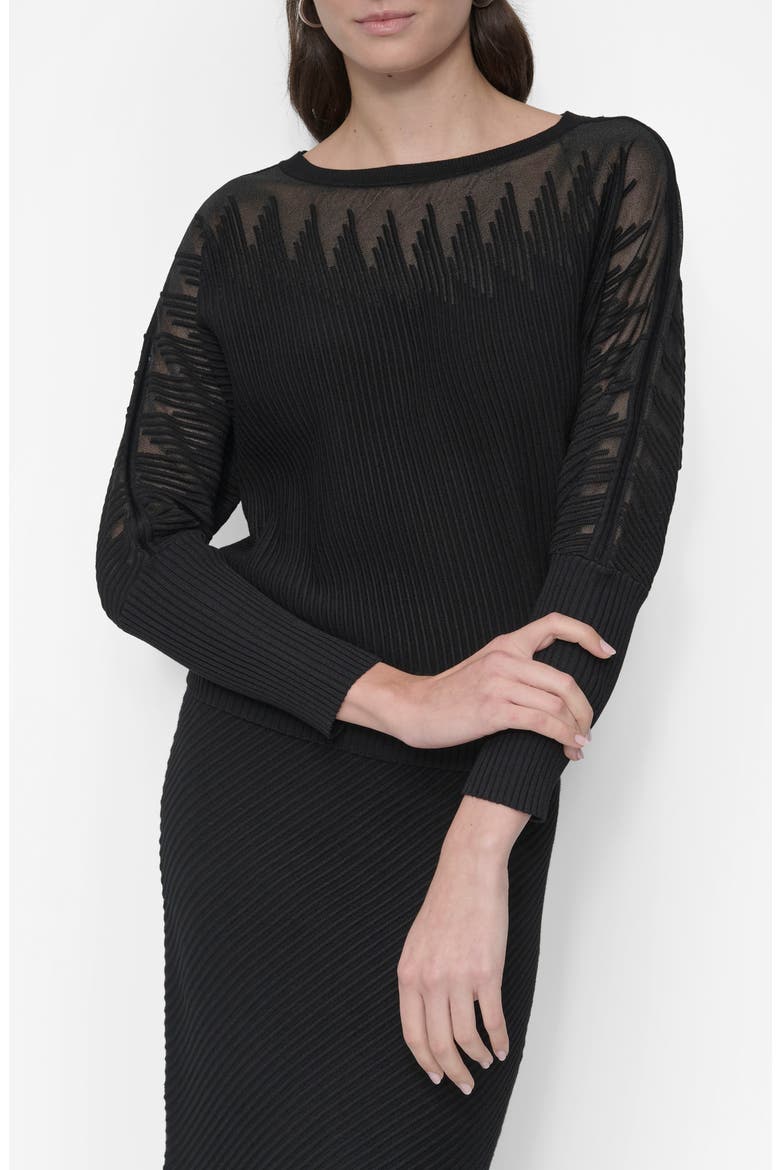 Illusion Rib Boatneck Sweater, Main, color, BLACK