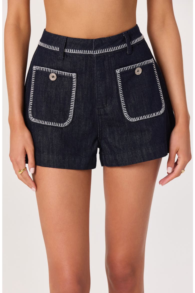Bobbie Stitch Detail High Waist Shorts, Alternate, color, DARK DENIM