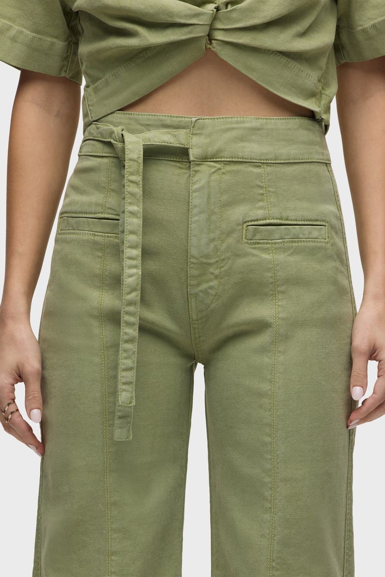 Tie Waist Pintucked Trouser Pant, Alternate, color, Sage