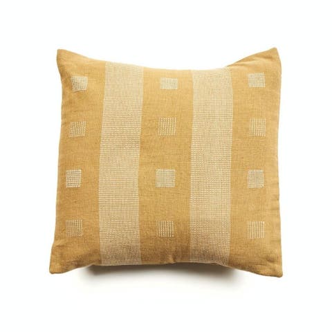 Chokor Nira Ochre Organic Cotton Handloom Pillow - Cover + Insert